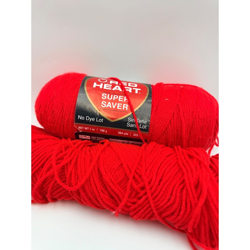 Red Heart Super Saver Yarn Hot Red 0390 Medium 4 Acrylic 7oz Skein Lot of 2